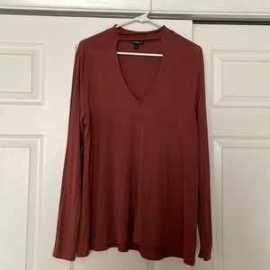 Brown long sleeve open neck shirt
